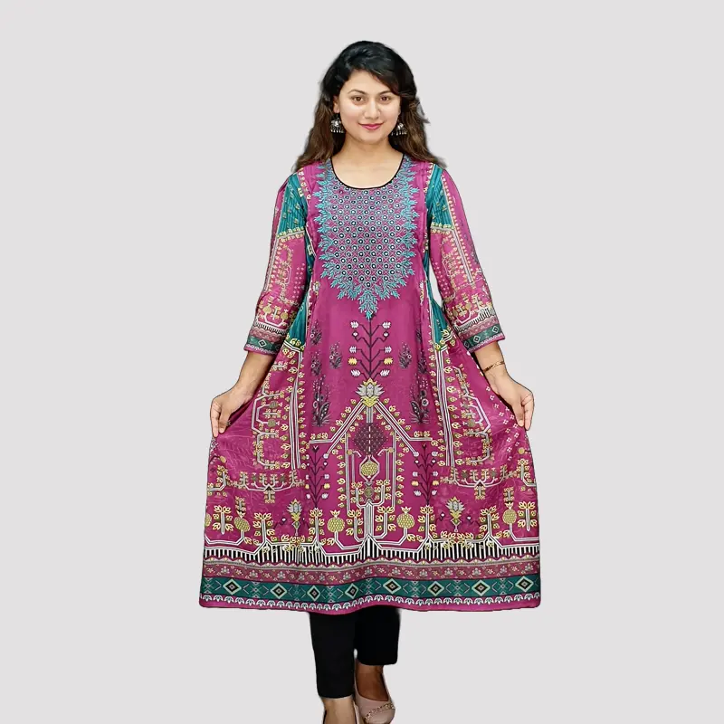 Colorful Floral Traditional Gown style Digital Printed Kurtis 6571