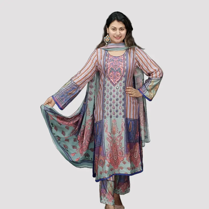 Women Premium Moslin Cotton Silk Kurta Orna Pant Set 6566P