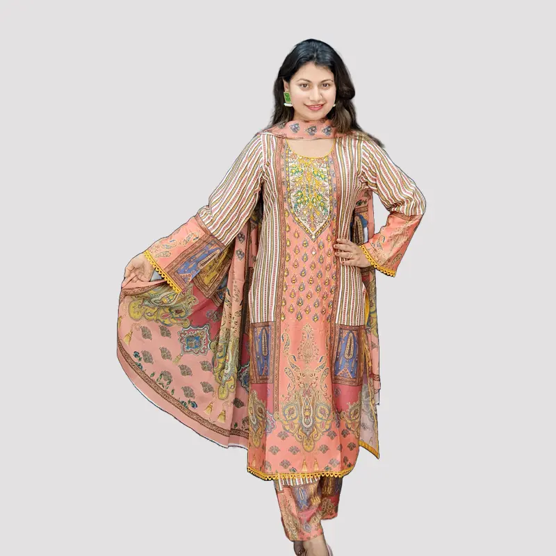 Women Premium Moslin Cotton Silk Kurta Orna Pant Set 6566M