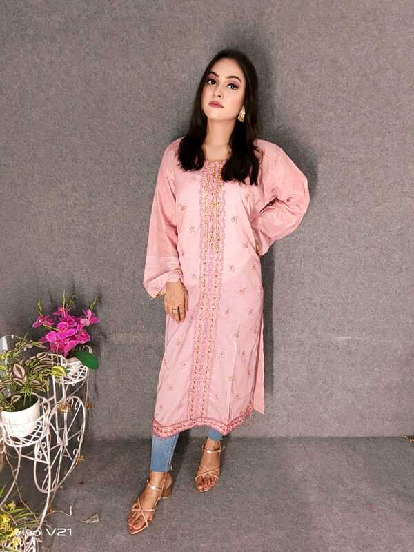 Embroideried Cotton Kurti Kameez Hot and Latest New Design with Digital Print  Hand works for women for casual Trendy dress up-FWK