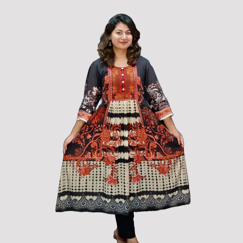 Colorful Floral Traditional Gown style Digital Printed Kurtis 6578