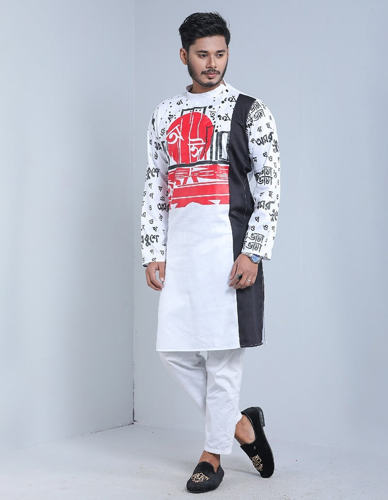 Men Ethnic & Designer Wear Kurta with Cotton Fabric Printed and Colourful Delighted Option (Ekushe February, International Mother Language Day, Ceremony, Casual, Engagement)-17885P