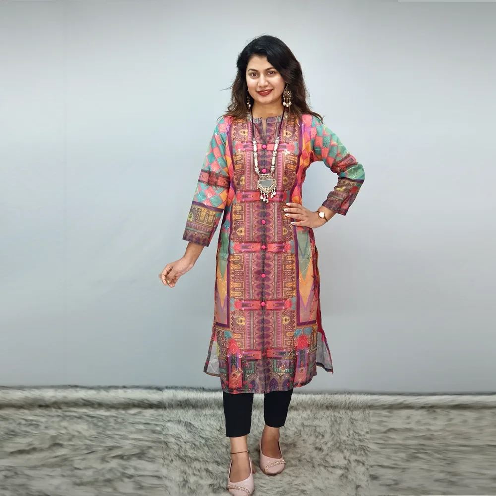 Colorful Traditional style Digital Printed Kurtis 6605