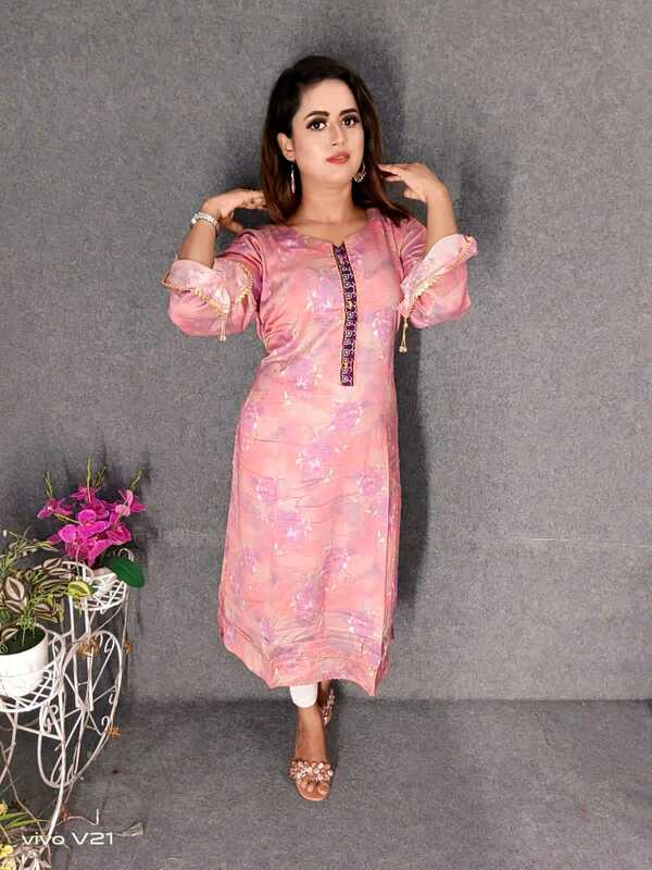 Embroideried Cotton Kurti Kameez Hot and Latest New Design with Digital Print  Hand works for women for casual Trendy dress up-FWK