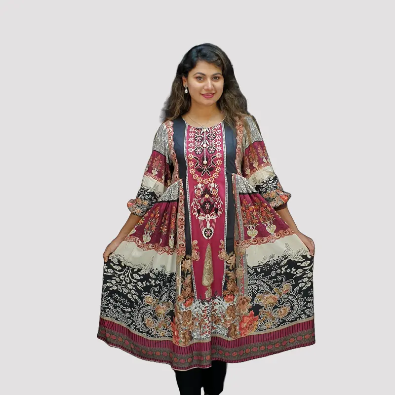 Blossoming in style with Creamy Maroon Floral Kurtis 6521