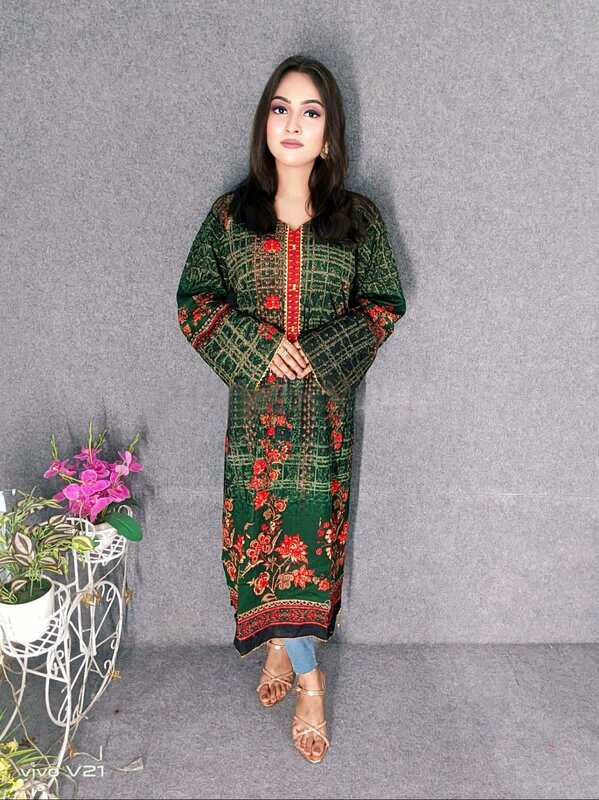 Embroideried Cotton Kurti Kameez Hot and Latest New Design with Digital Print  Hand works for women for casual Trendy dress up-FWK