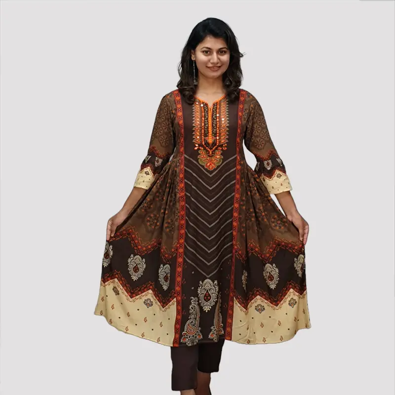 Colorful Floral Traditional Gown style Digital Printed Kurtis 6580