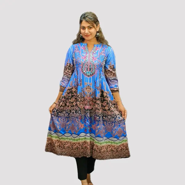 Elegant Style Hand-Embroidered AcCotton  Gown Kurtis 6494