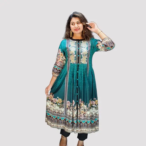 Charm deep Green Embroidery Trendy kurtis 6504