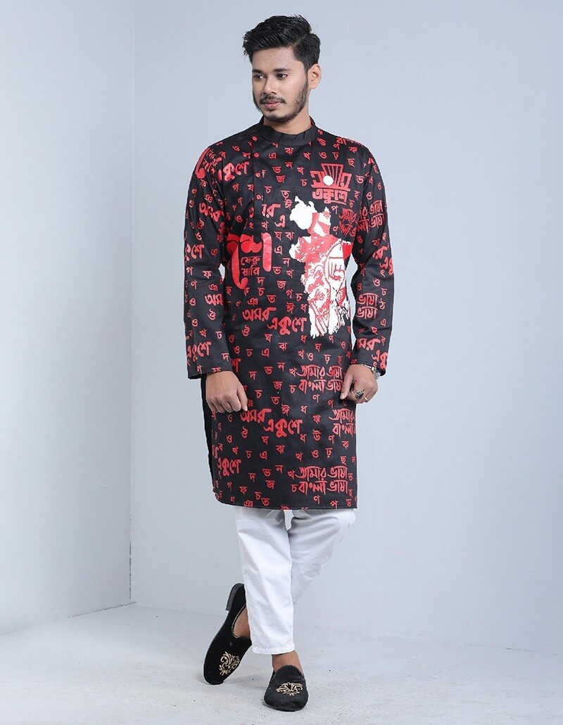 Men Ethnic & Designer Wear Kurta with Cotton Fabric Printed and Colourful Delighted Option (Ekushe February, International Mother Language Day, Ceremony, Casual, Engagement)-17890P