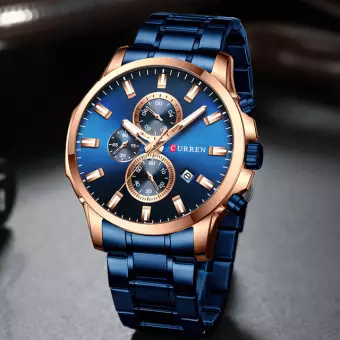 CURREN 8348 Royal Blue Stainless Steel Chronograph Watch For Men - RoseGold & Royal Blue