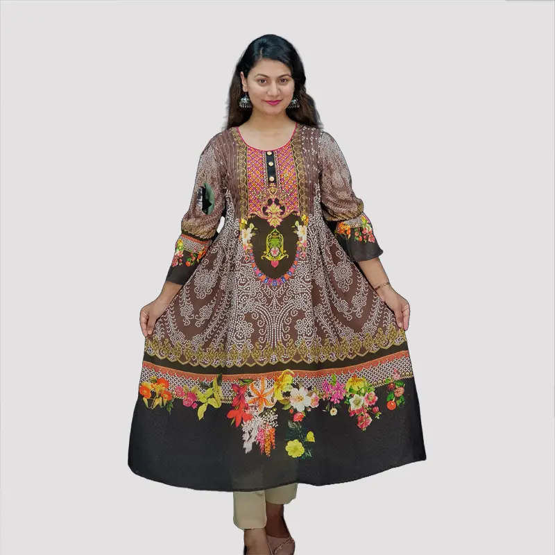 Colorful Floral Traditional Gown style Digital Printed Kurtis 6563
