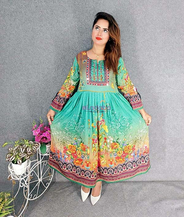 Women Printed Cotton Round Kurtis 6258AB