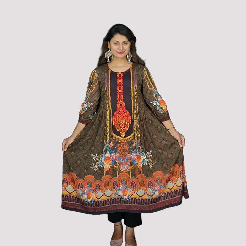 Colorful Floral Traditional Gown style Digital Printed Kurtis 6565