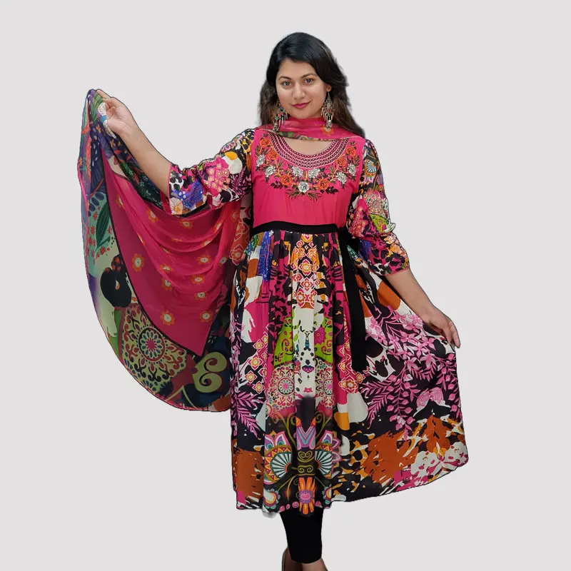 Floral Printed Viscose Cotton & Georgette Dupatta Trendy Two pcs 6570