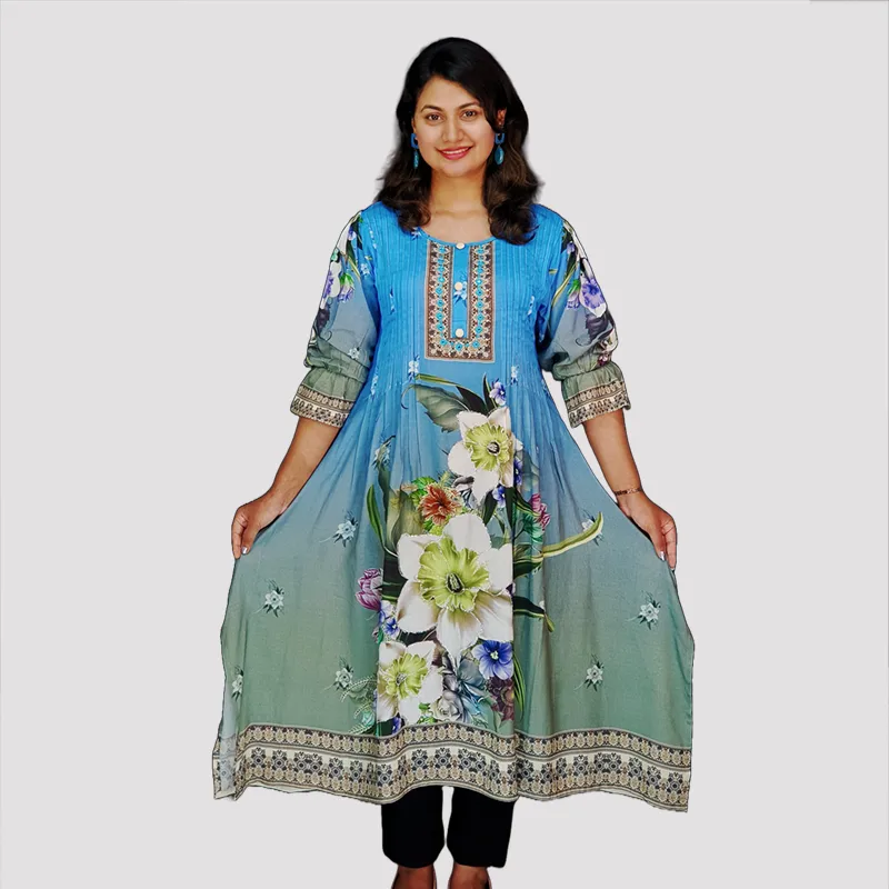 Colorful Floral Traditional Gown style Digital Printed Kurtis 6588