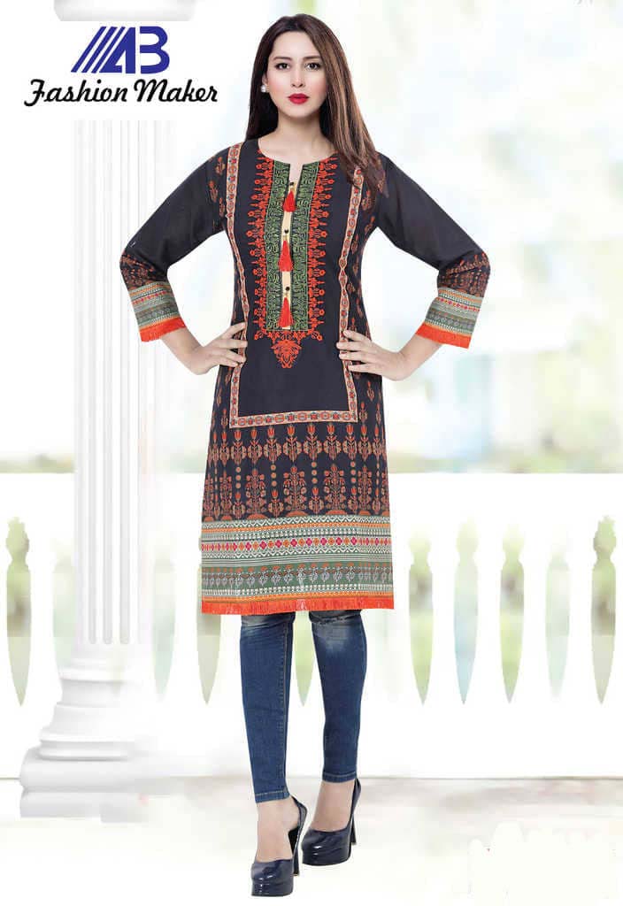 Digital Print Embroidery Cotton Kurti 202128-6051