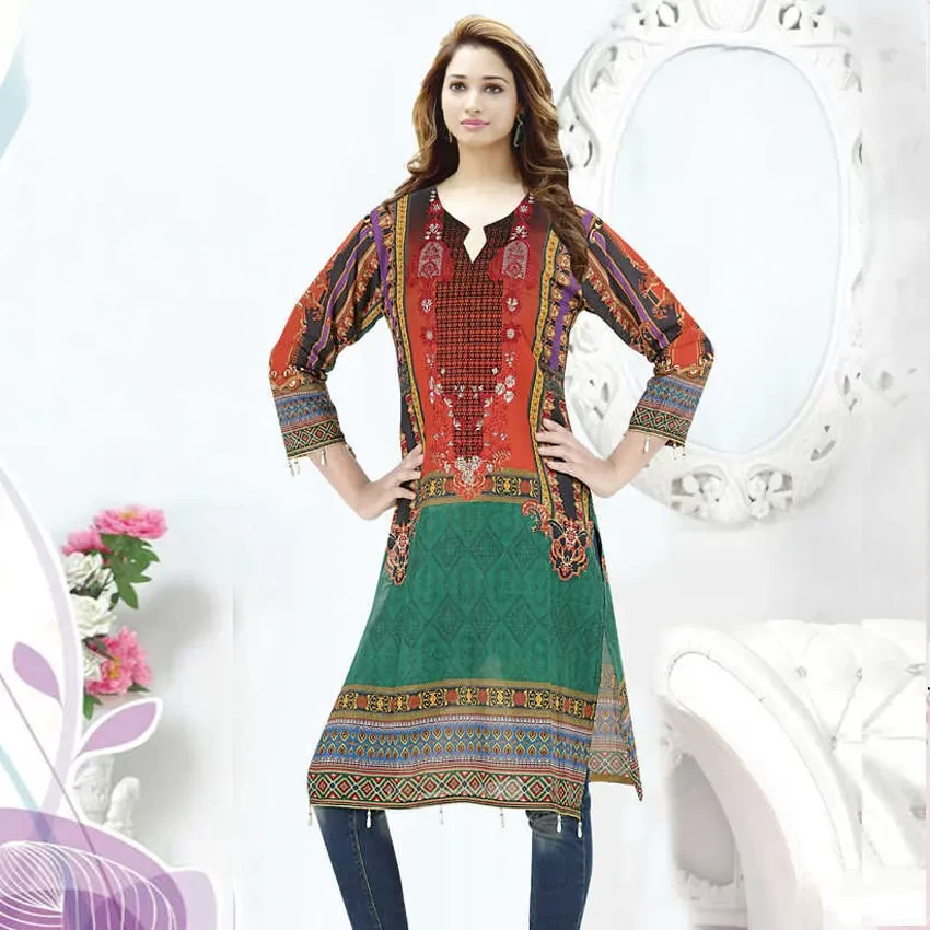 Digital Print Embroidery Cotton Kurti 202111-6049