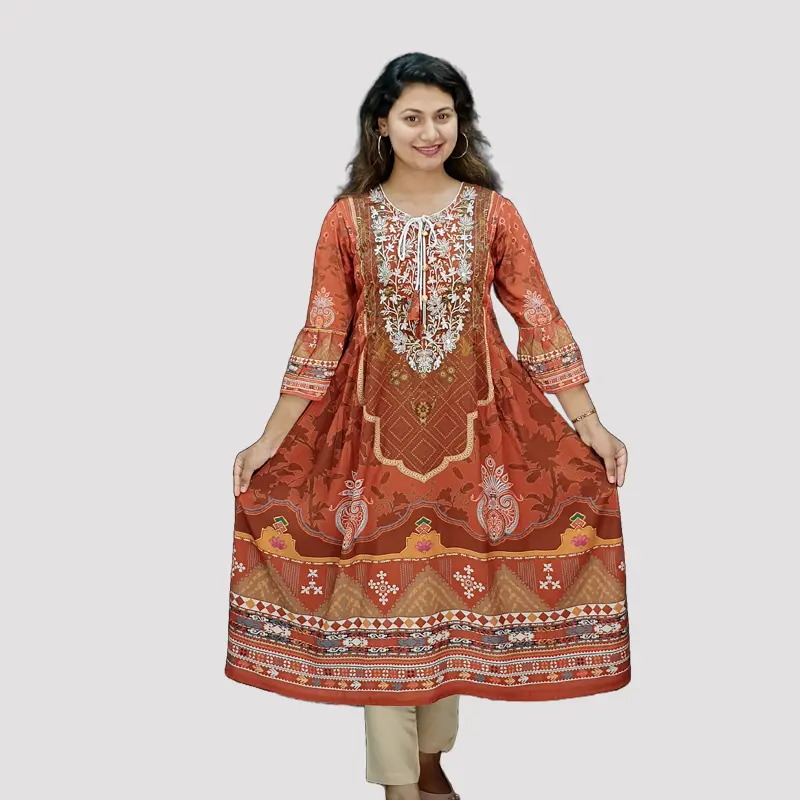 Colorful Floral Traditional Gown style Digital Printed Kurtis 6573