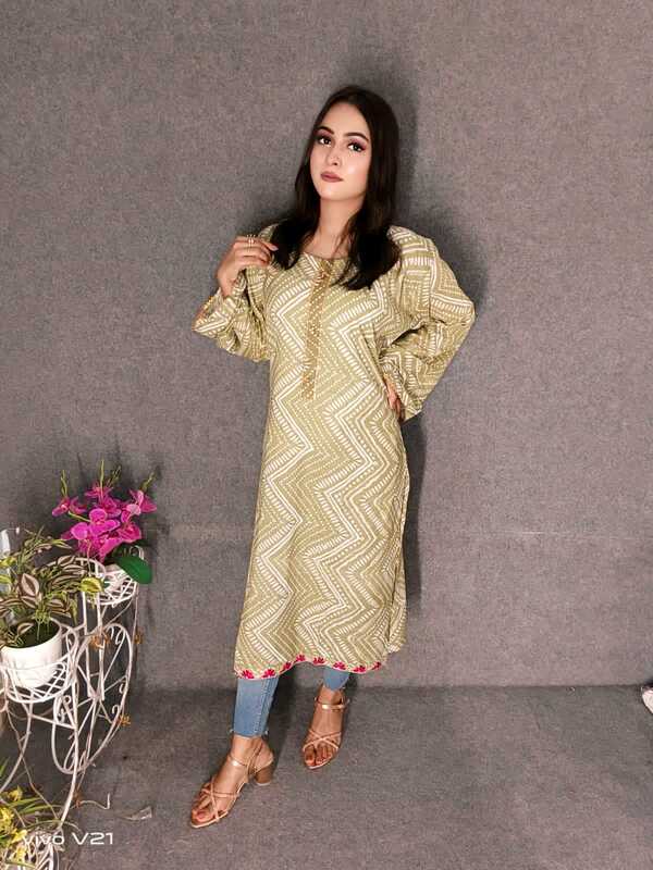 Embroideried Cotton Kurti Kameez Hot and Latest New Design with Digital Print  Hand works for women for casual Trendy dress up-FWK