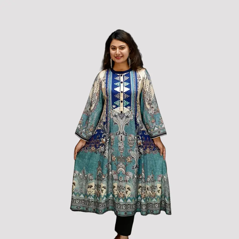 Colorful floral Traditional Gown style Digital Printed Kurtis pntk