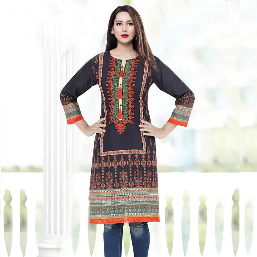 Digital Print Embroidery Cotton Kurti 202104-6052