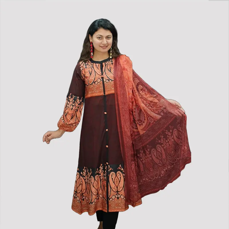 Floral Printed Viscose Cotton & Indian Silk Trendy Dupatta Kurtis 6552