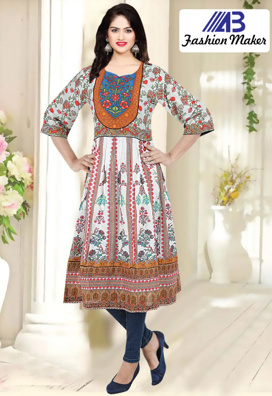 Digital Print Hand works Cotton Kurti  202127-6078