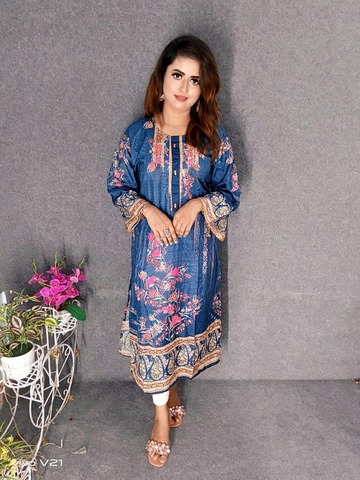 Embroideried Cotton Kurti Kameez Hot and Latest New Design with Digital Print  Hand works for women for casual Trendy dress up-FWK