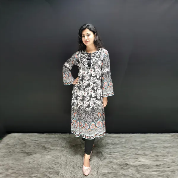 Black White Floral Style Gown Kurtis for women