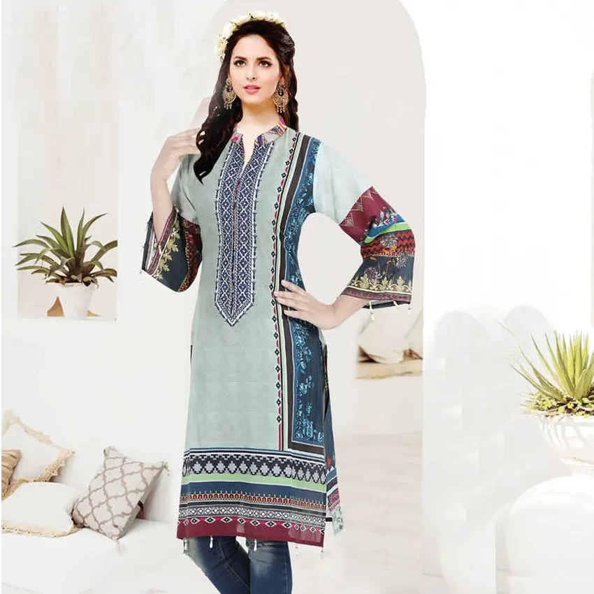 Digital Print Embroidery Cotton Kurti 202103-6052