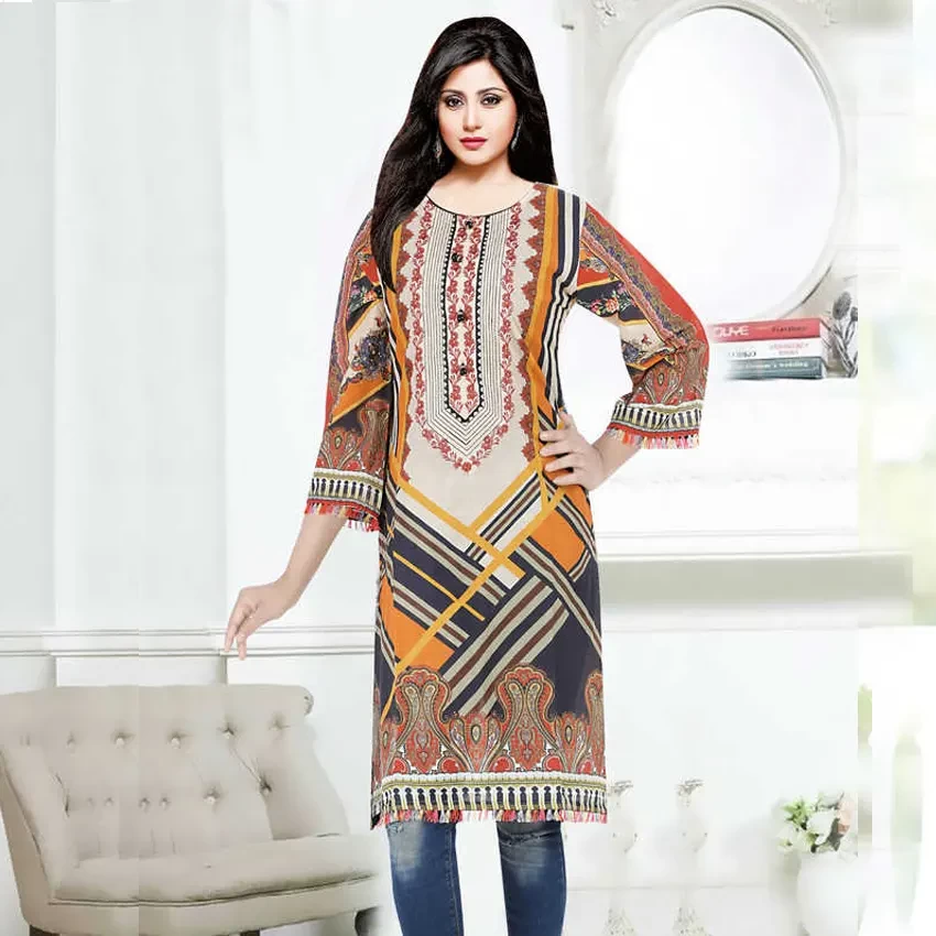 Digital Print Embroidery Cotton Kurti 202105-6050