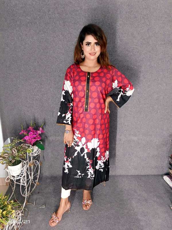 Embroideried Cotton Kurti Kameez Hot and Latest New Design with Digital Print  Hand works for women for casual Trendy dress up-FWK