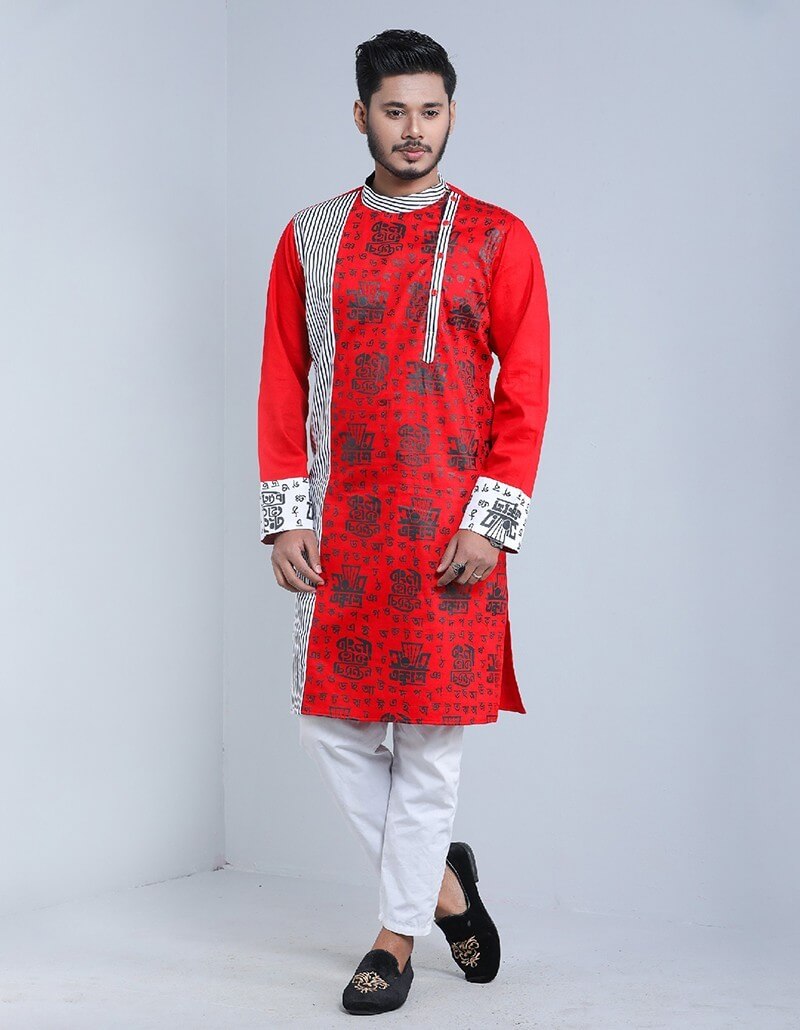 Men Ethnic & Designer Wear Kurta with Cotton Fabric Printed and Colourful Delighted Option (Ekushe February, International Mother Language Day, Ceremony, Casual, Engagement)-17899P